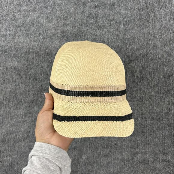 Rag & Bone Womens Medium Leather Trimmed Straw Baseball Hat Cap Summer Resort